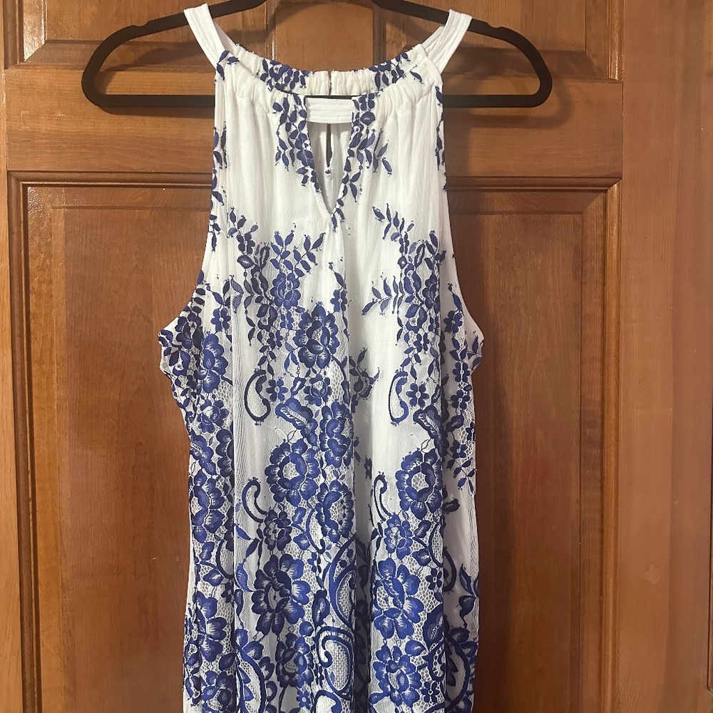 INC white and blue halter top